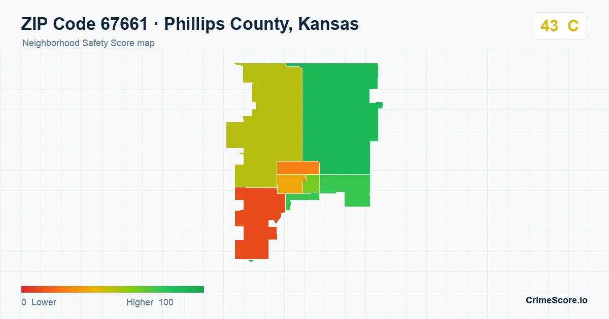 ZIP Code 67661 in Phillips County, Kansas neighborhood Safety Score map