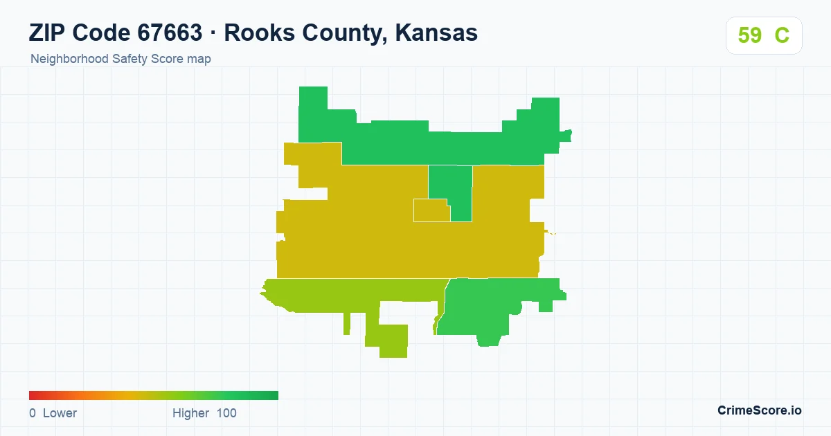 ZIP Code 67663 in Rooks County, Kansas neighborhood Safety Score map