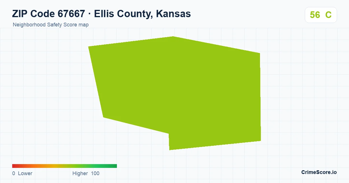 ZIP Code 67667 in Ellis County, Kansas neighborhood Safety Score map