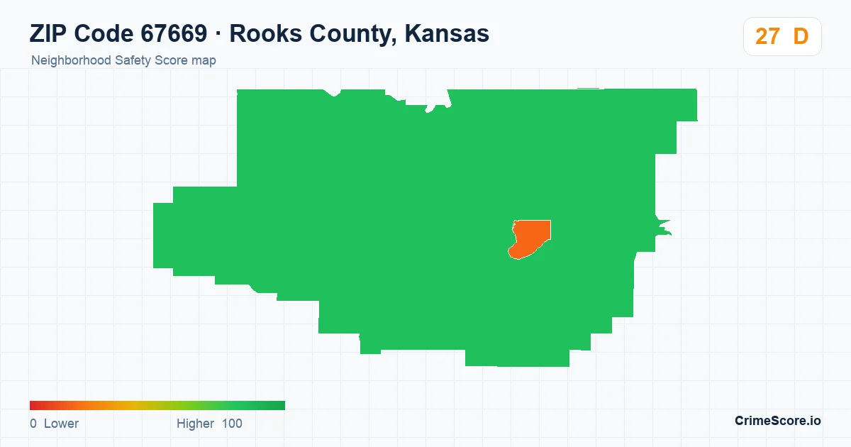 ZIP Code 67669 in Rooks County, Kansas neighborhood Safety Score map