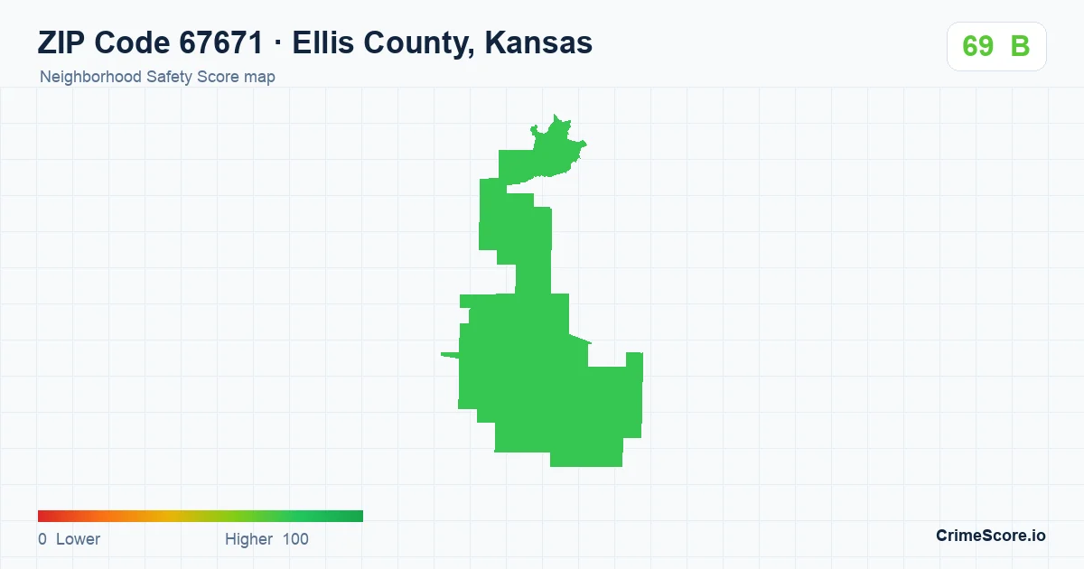 ZIP Code 67671 in Ellis County, Kansas neighborhood Safety Score map