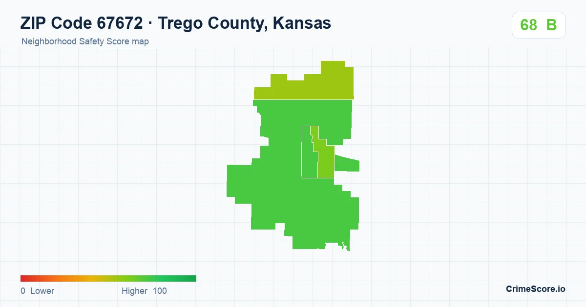 ZIP Code 67672 in Trego County, Kansas neighborhood Safety Score map