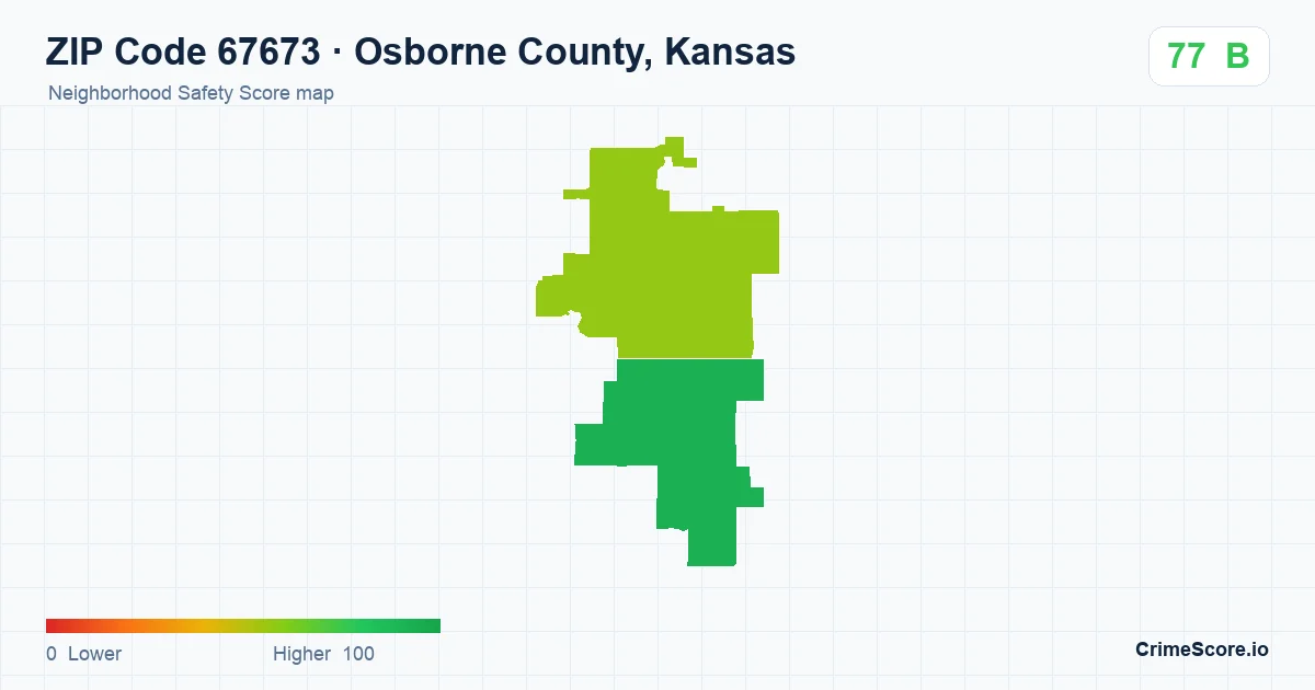 ZIP Code 67673 in Osborne County, Kansas neighborhood Safety Score map
