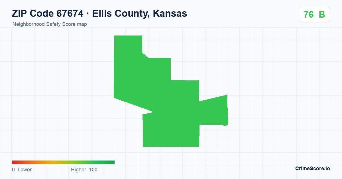 ZIP Code 67674 in Ellis County, Kansas neighborhood Safety Score map