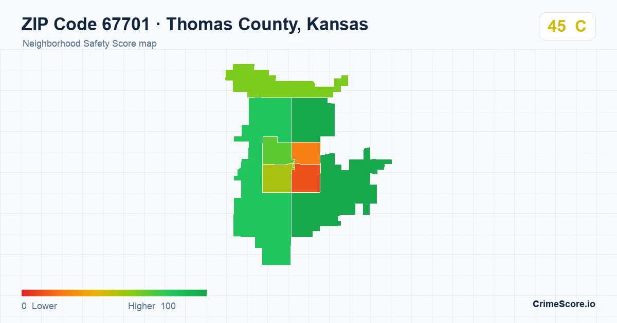 ZIP Code 67701 in Thomas County, Kansas neighborhood Safety Score map