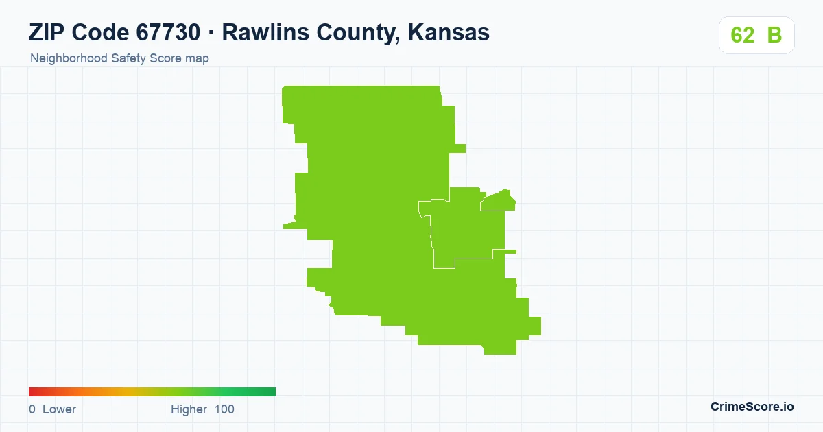 ZIP Code 67730 in Rawlins County, Kansas neighborhood Safety Score map