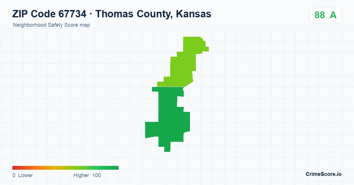 ZIP Code 67734 in Thomas County, Kansas neighborhood Safety Score map