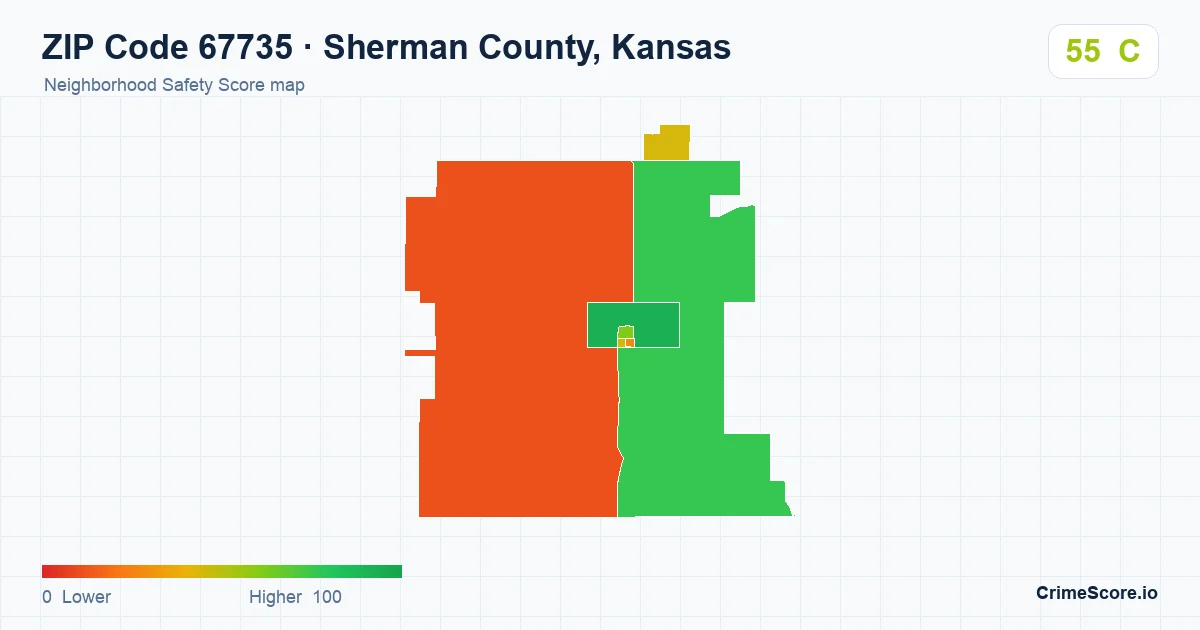 ZIP Code 67735 in Sherman County, Kansas neighborhood Safety Score map