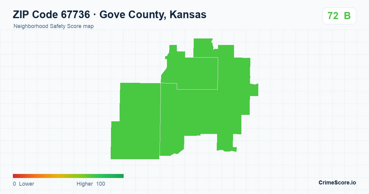 ZIP Code 67736 in Gove County, Kansas neighborhood Safety Score map