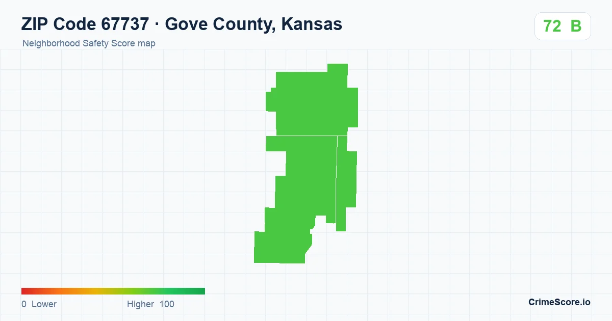 ZIP Code 67737 in Gove County, Kansas neighborhood Safety Score map