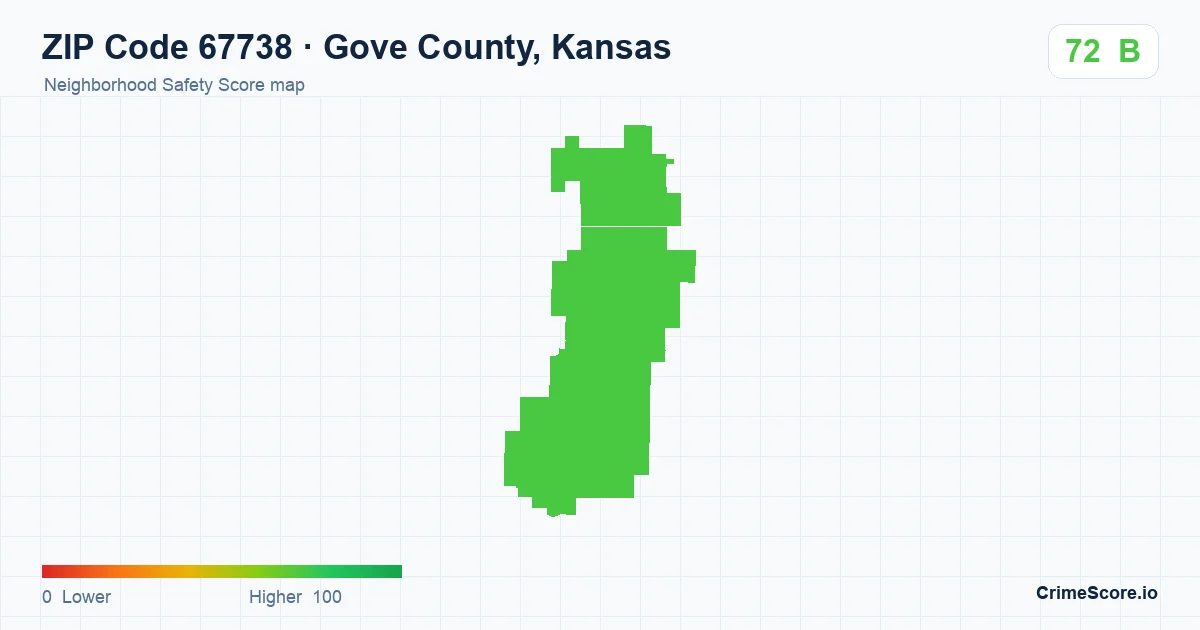 ZIP Code 67738 in Gove County, Kansas neighborhood Safety Score map