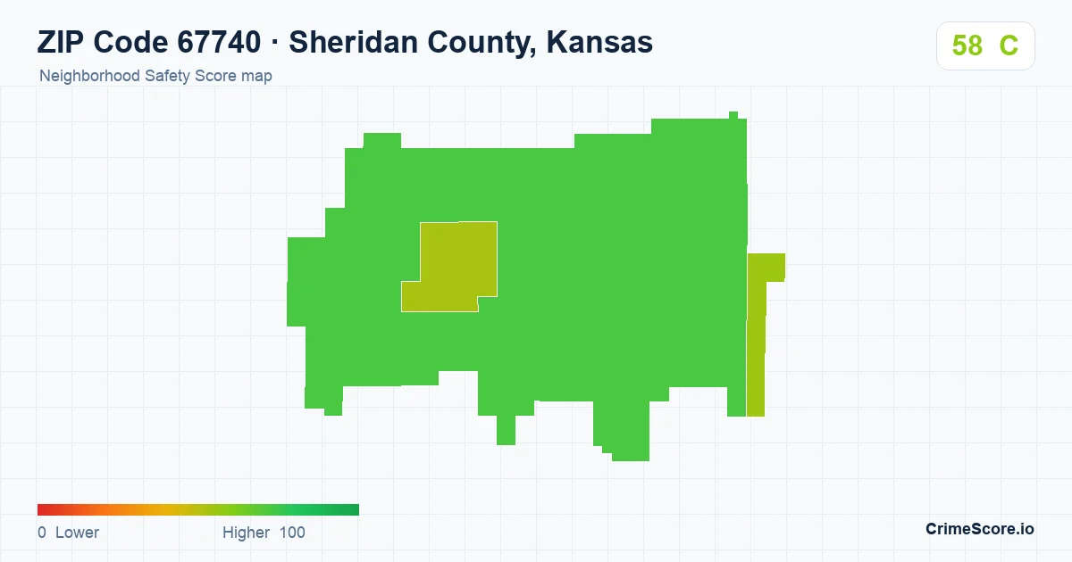 ZIP Code 67740 in Sheridan County, Kansas neighborhood Safety Score map