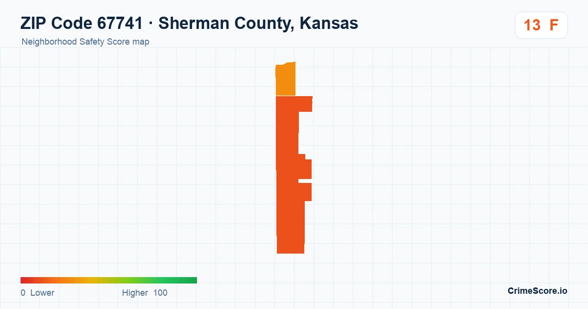 ZIP Code 67741 in Sherman County, Kansas neighborhood Safety Score map