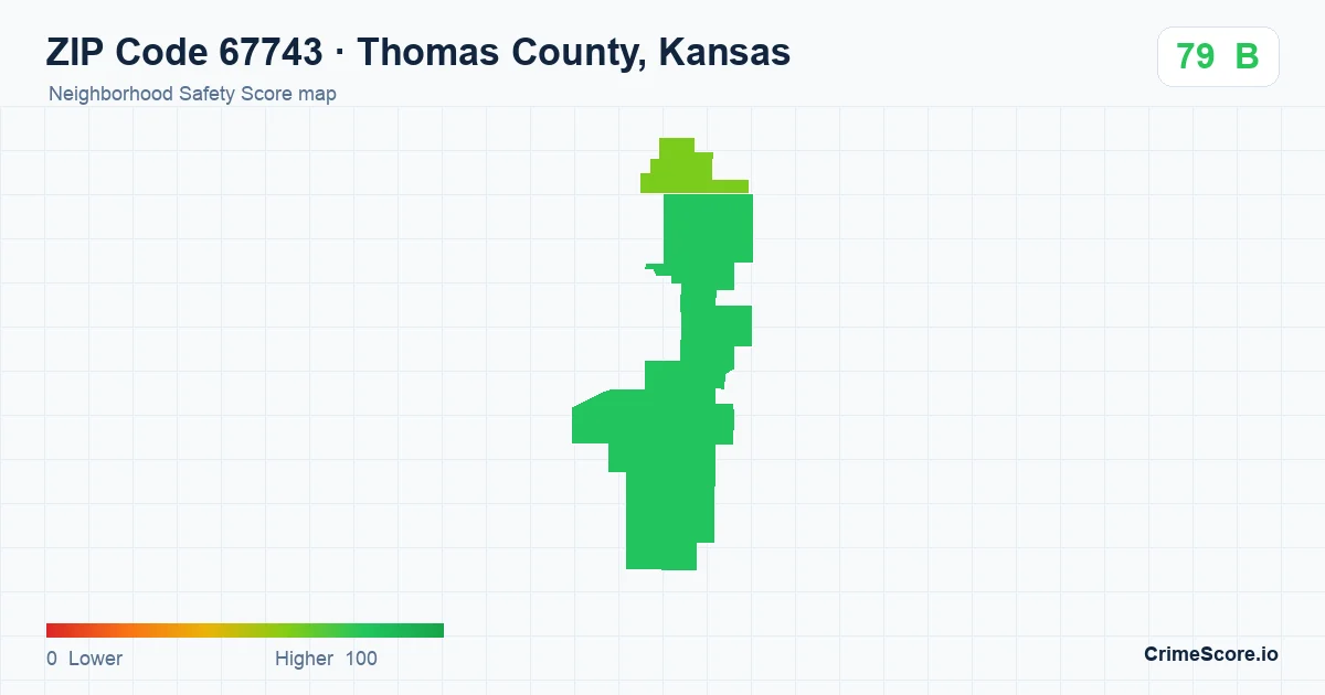 ZIP Code 67743 in Thomas County, Kansas neighborhood Safety Score map