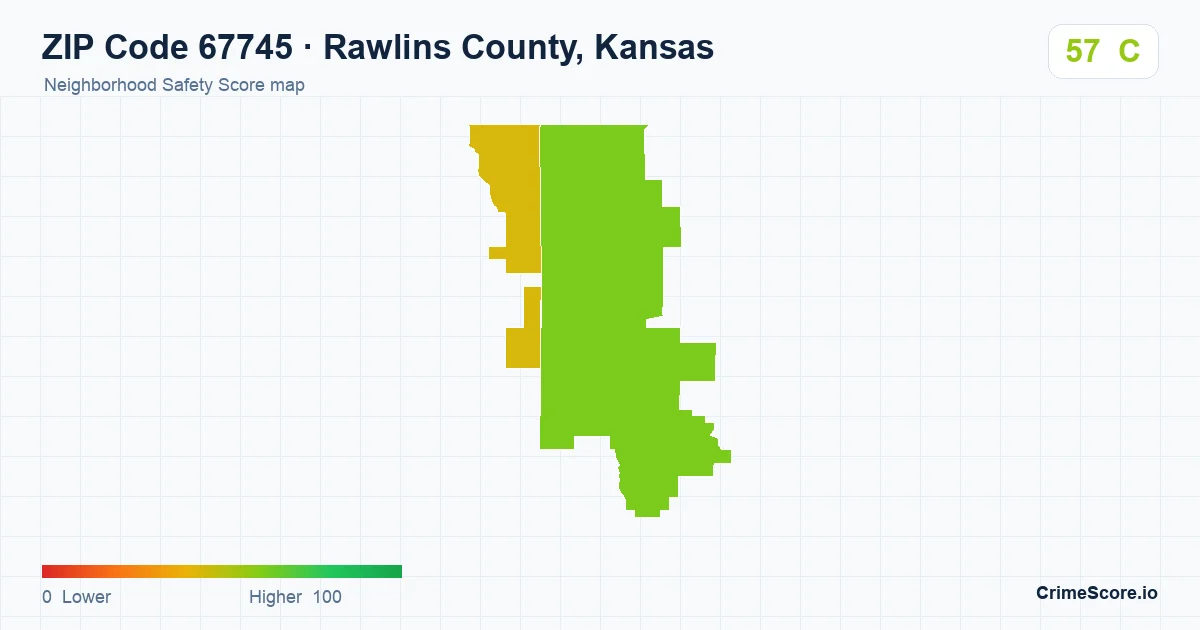 ZIP Code 67745 in Rawlins County, Kansas neighborhood Safety Score map