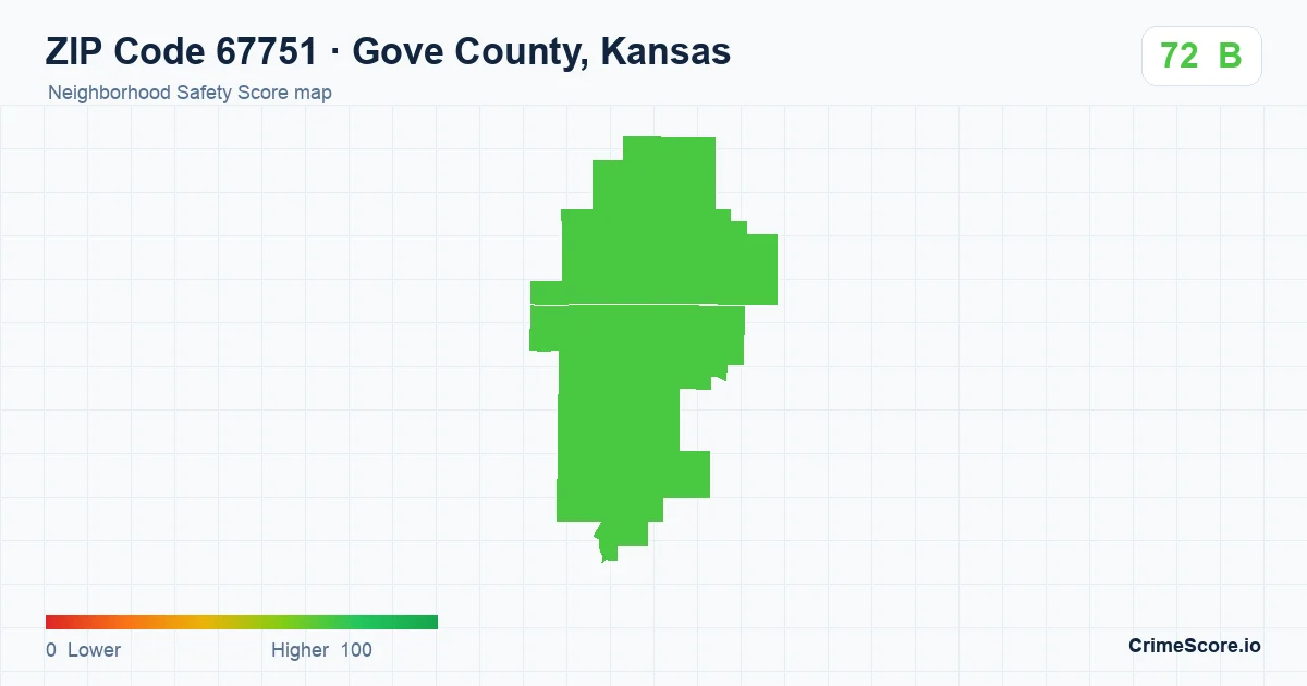 ZIP Code 67751 in Gove County, Kansas neighborhood Safety Score map