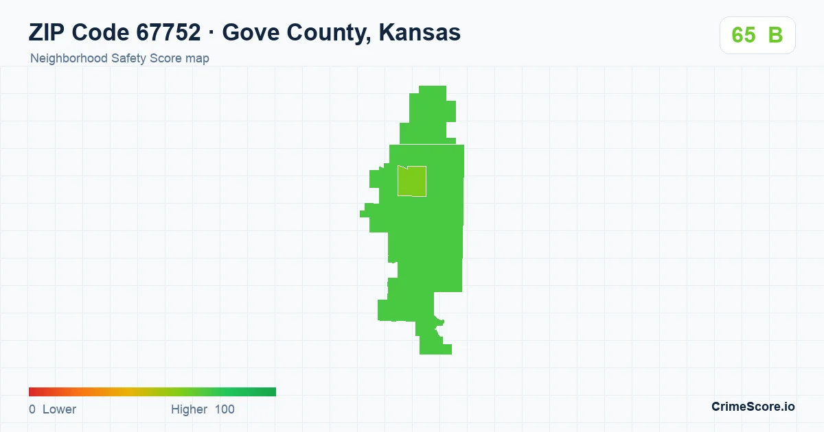ZIP Code 67752 in Gove County, Kansas neighborhood Safety Score map
