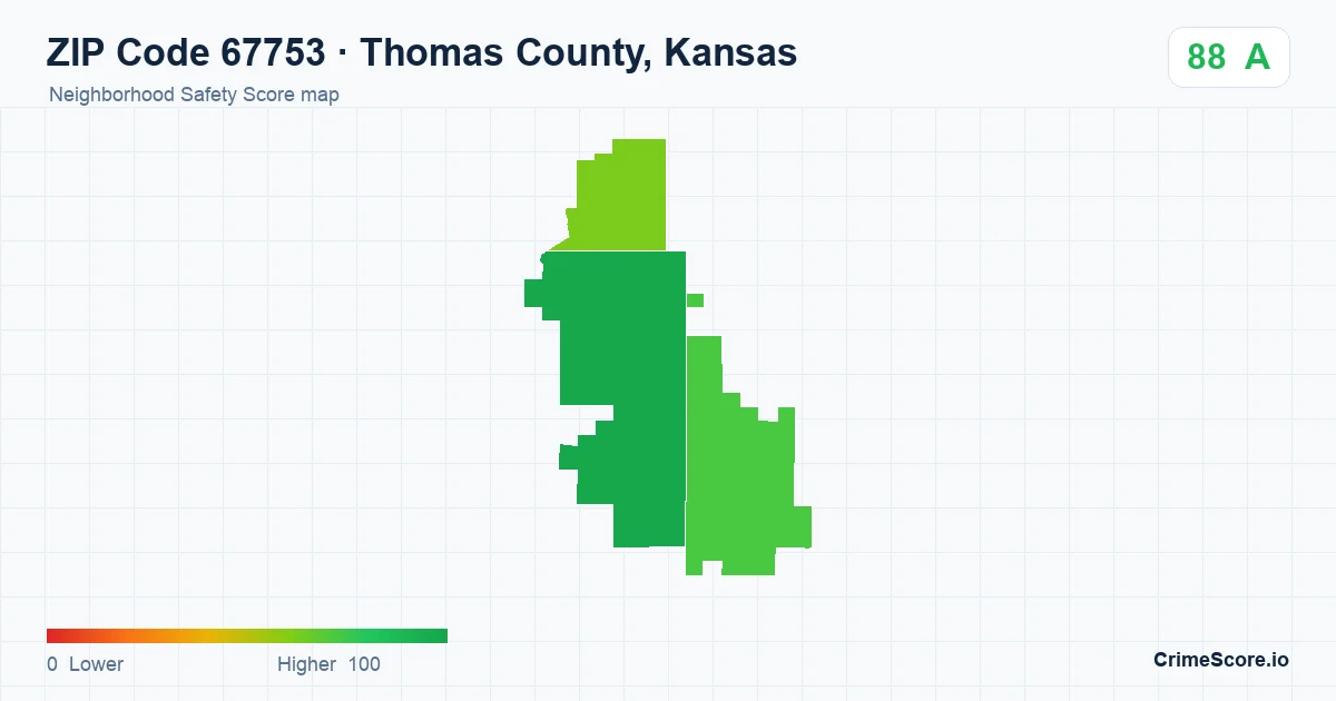ZIP Code 67753 in Thomas County, Kansas neighborhood Safety Score map