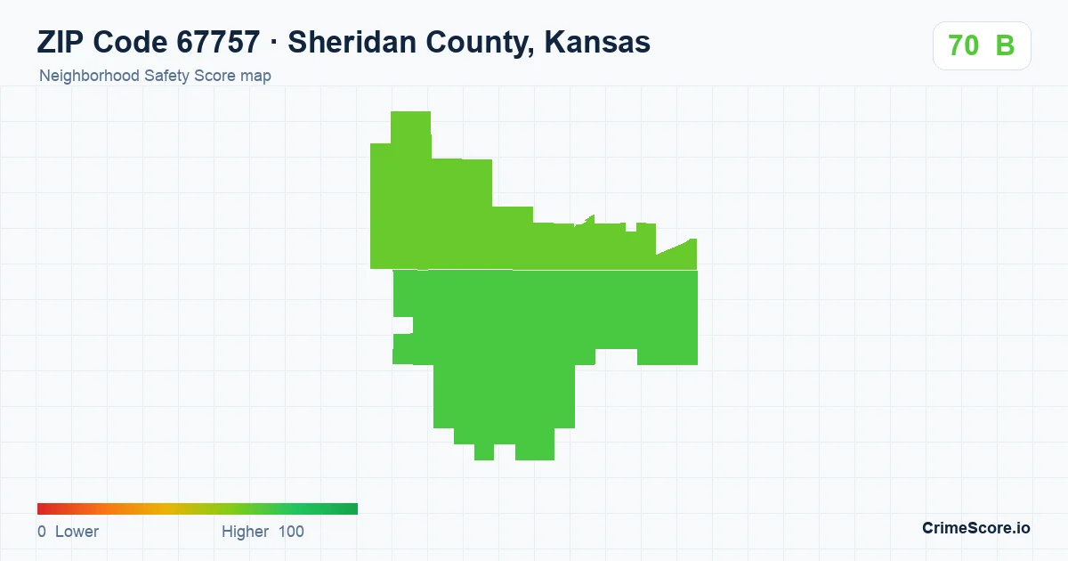 ZIP Code 67757 in Sheridan County, Kansas neighborhood Safety Score map