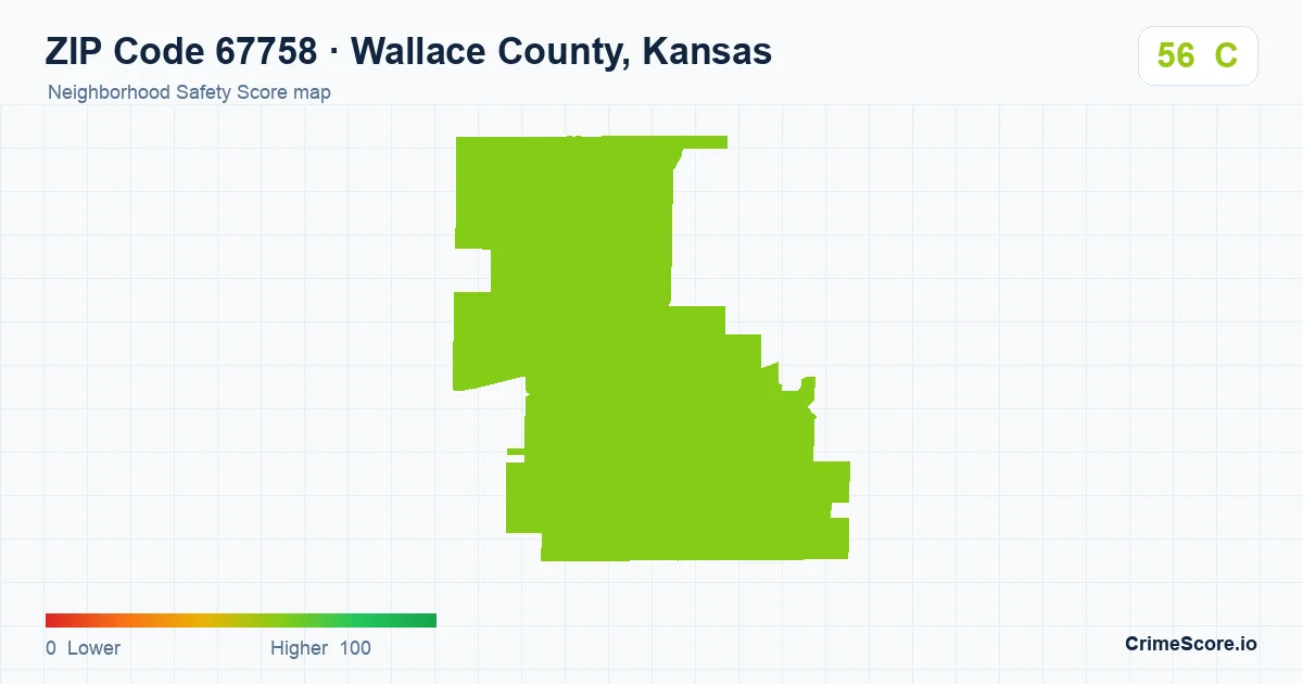 ZIP Code 67758 in Wallace County, Kansas neighborhood Safety Score map