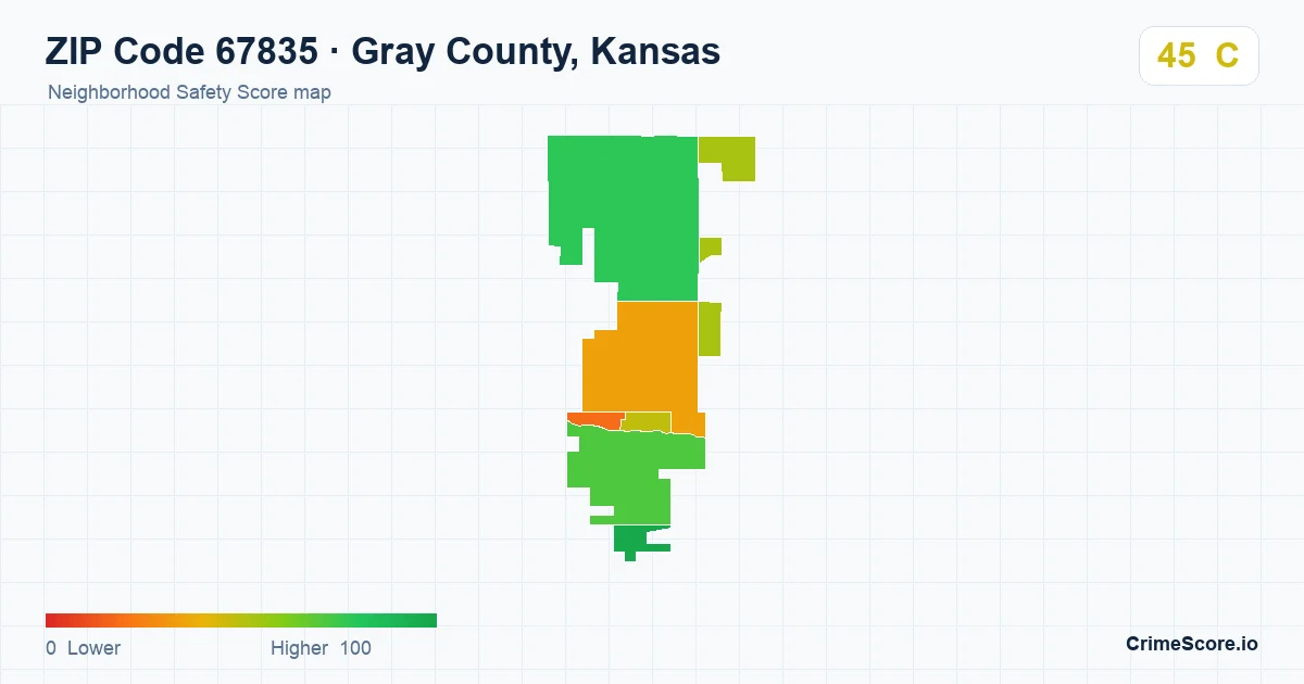 ZIP Code 67835 in Gray County, Kansas neighborhood Safety Score map
