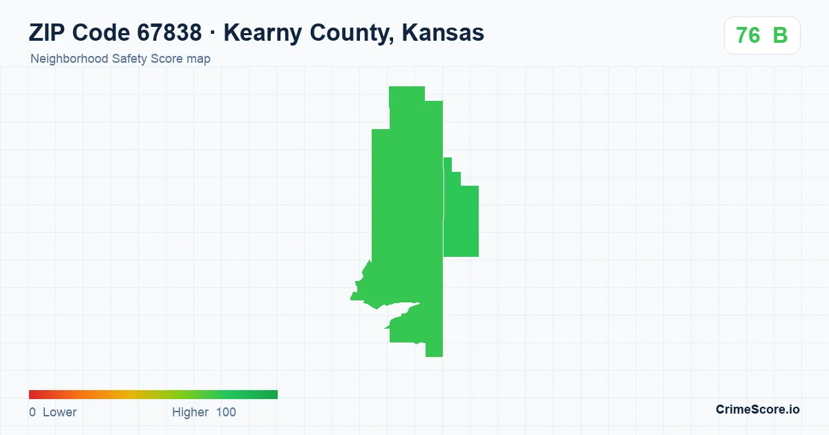 ZIP Code 67838 in Kearny County, Kansas neighborhood Safety Score map