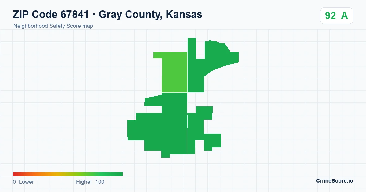 ZIP Code 67841 in Gray County, Kansas neighborhood Safety Score map