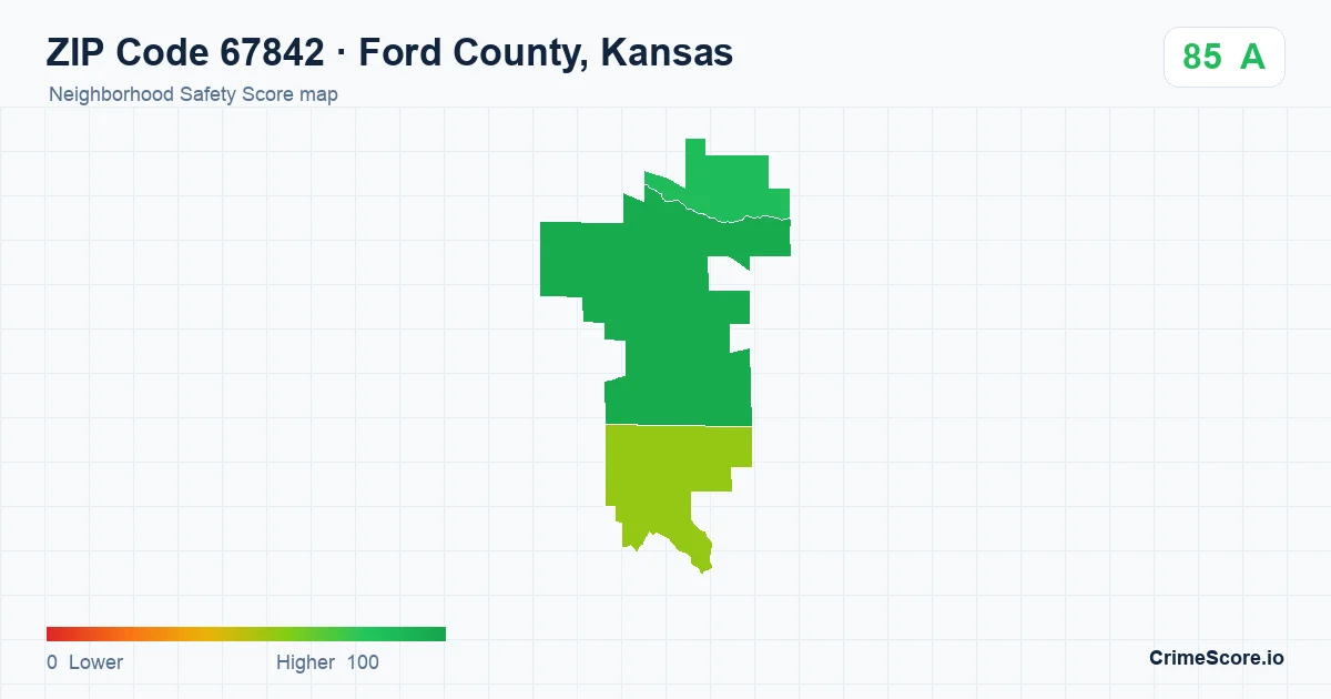 ZIP Code 67842 in Ford County, Kansas neighborhood Safety Score map