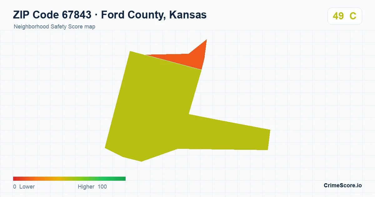 ZIP Code 67843 in Ford County, Kansas neighborhood Safety Score map
