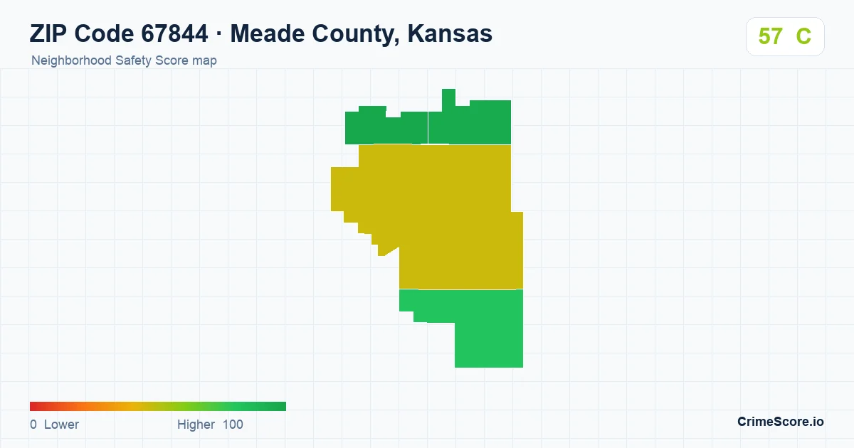 ZIP Code 67844 in Meade County, Kansas neighborhood Safety Score map
