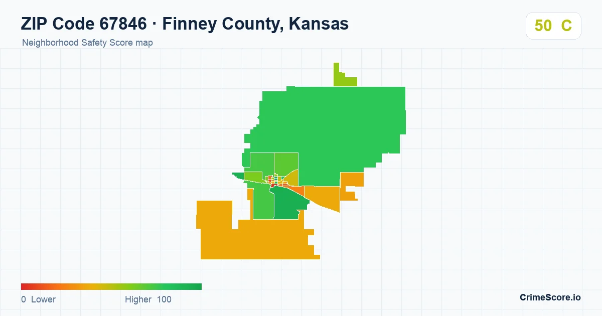 ZIP Code 67846 in Finney County, Kansas neighborhood Safety Score map