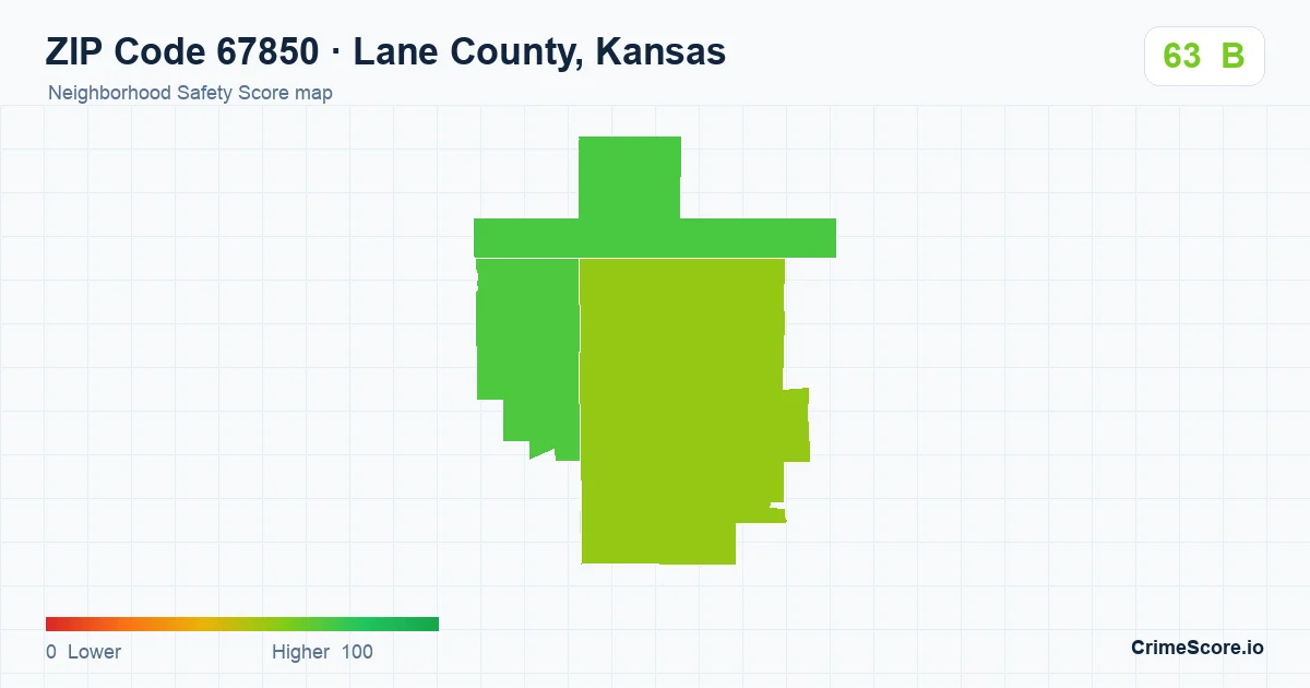 ZIP Code 67850 in Lane County, Kansas neighborhood Safety Score map