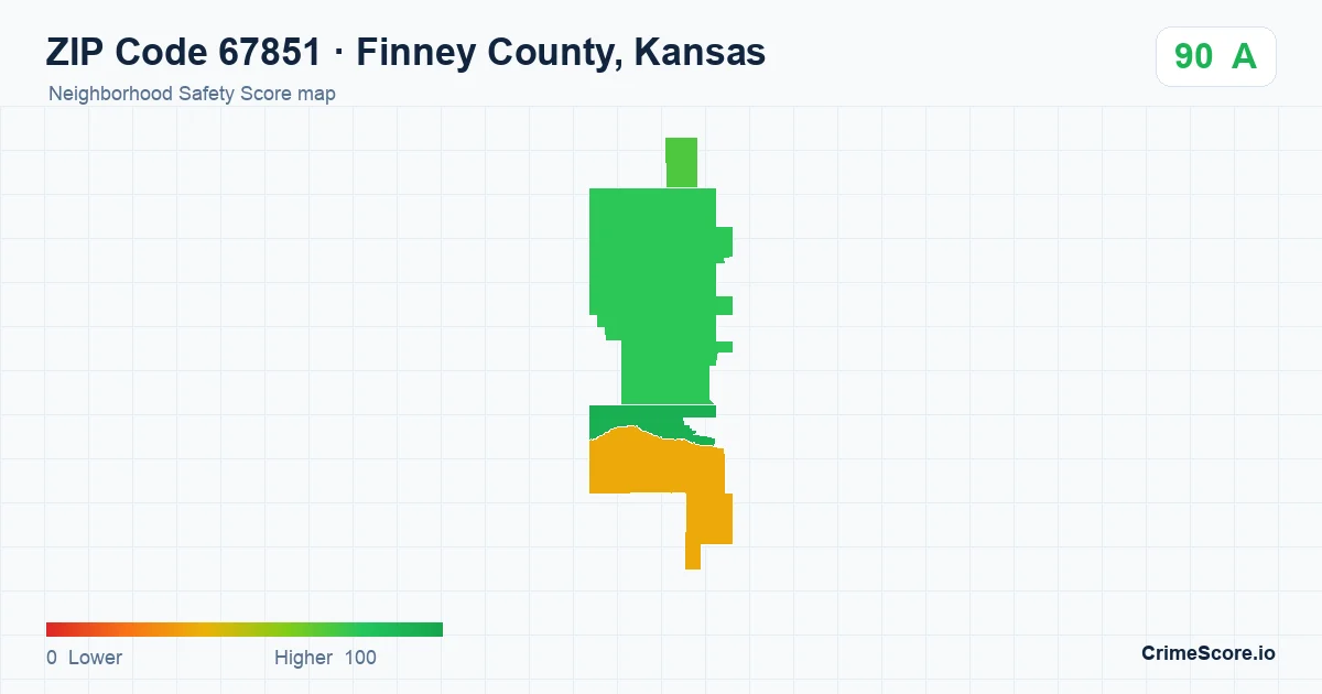 ZIP Code 67851 in Finney County, Kansas neighborhood Safety Score map