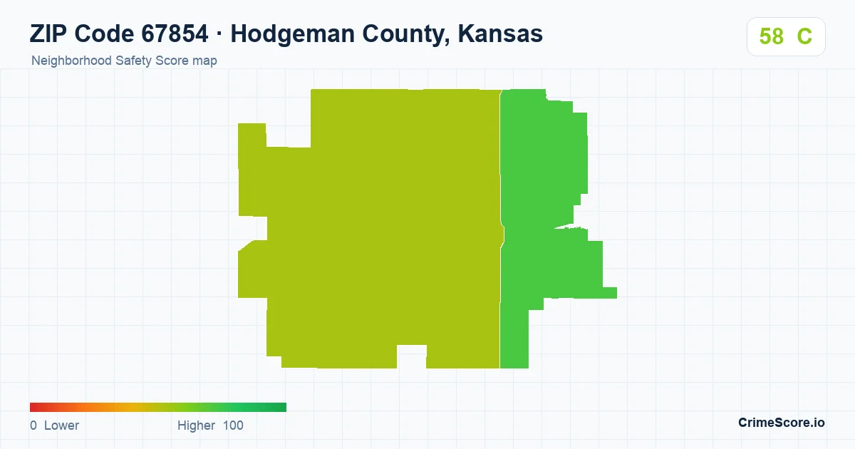 ZIP Code 67854 in Hodgeman County, Kansas neighborhood Safety Score map