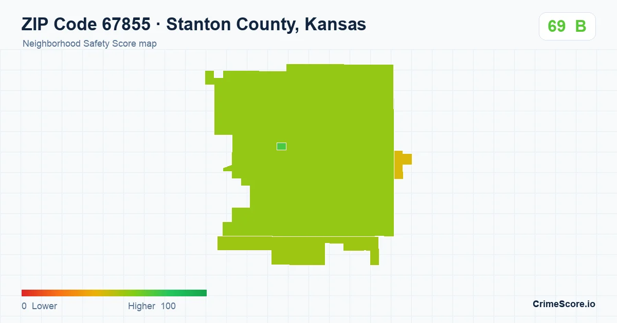ZIP Code 67855 in Stanton County, Kansas neighborhood Safety Score map