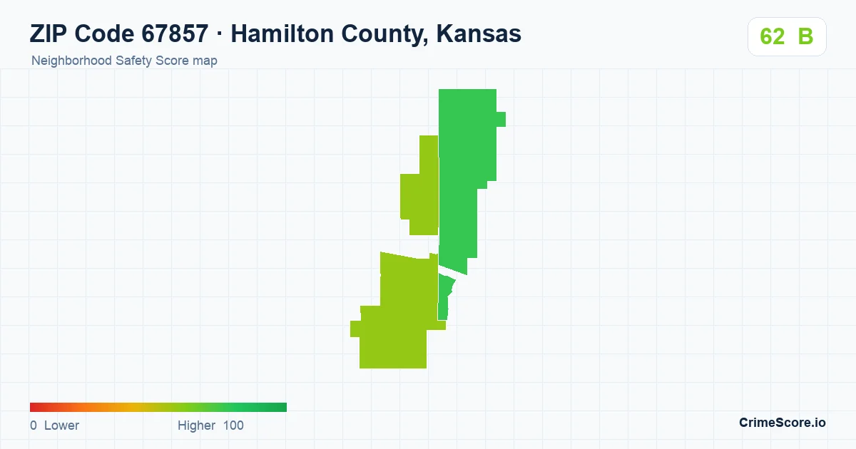 ZIP Code 67857 in Hamilton County, Kansas neighborhood Safety Score map