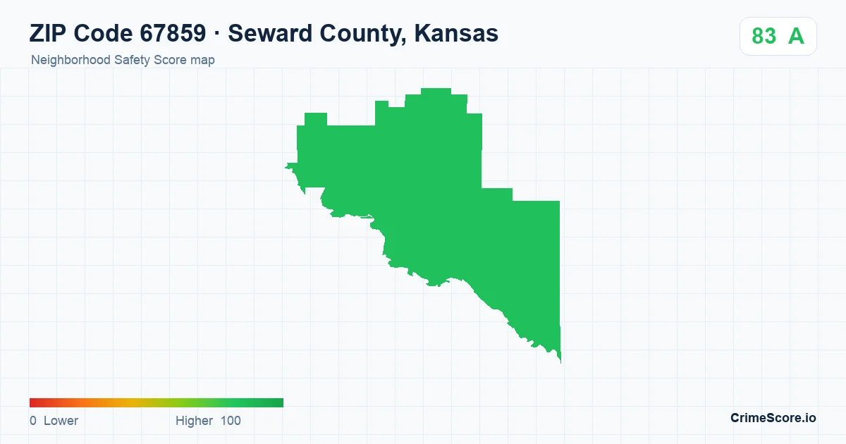 ZIP Code 67859 in Seward County, Kansas neighborhood Safety Score map
