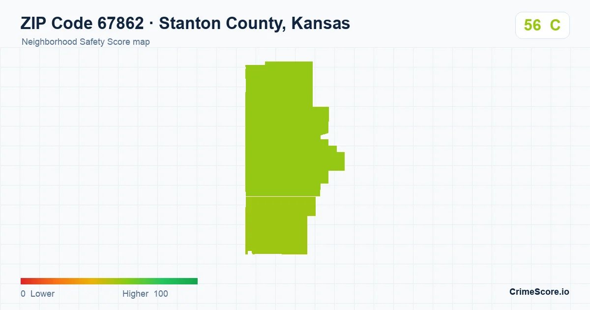 ZIP Code 67862 in Stanton County, Kansas neighborhood Safety Score map