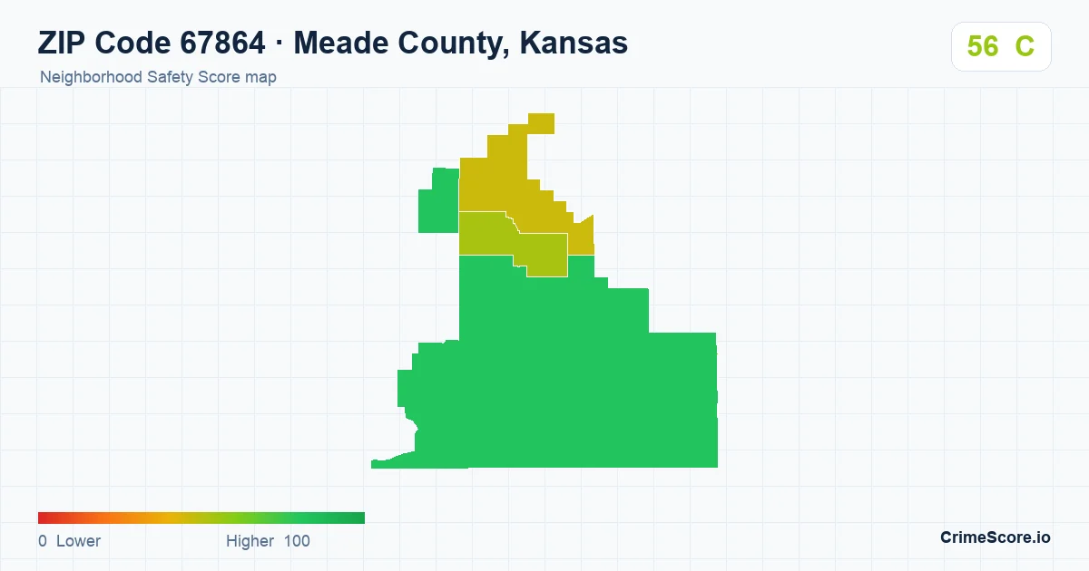 ZIP Code 67864 in Meade County, Kansas neighborhood Safety Score map