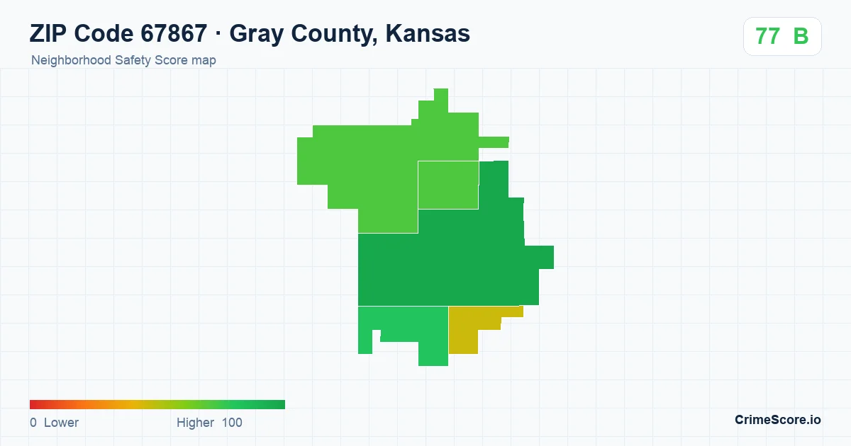 ZIP Code 67867 in Gray County, Kansas neighborhood Safety Score map