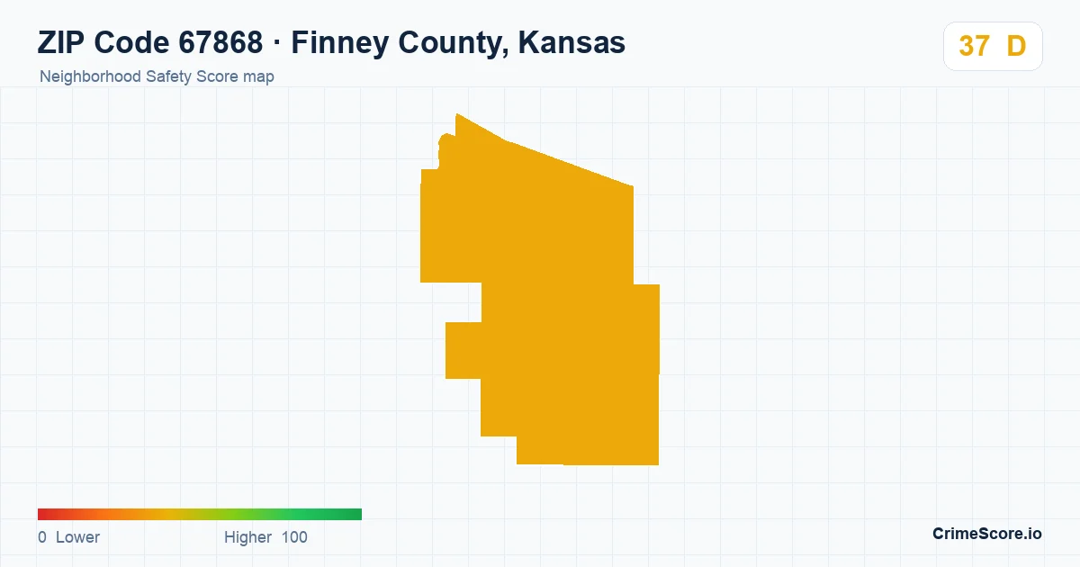 ZIP Code 67868 in Finney County, Kansas neighborhood Safety Score map