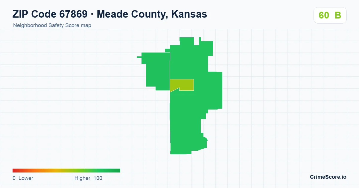 ZIP Code 67869 in Meade County, Kansas neighborhood Safety Score map
