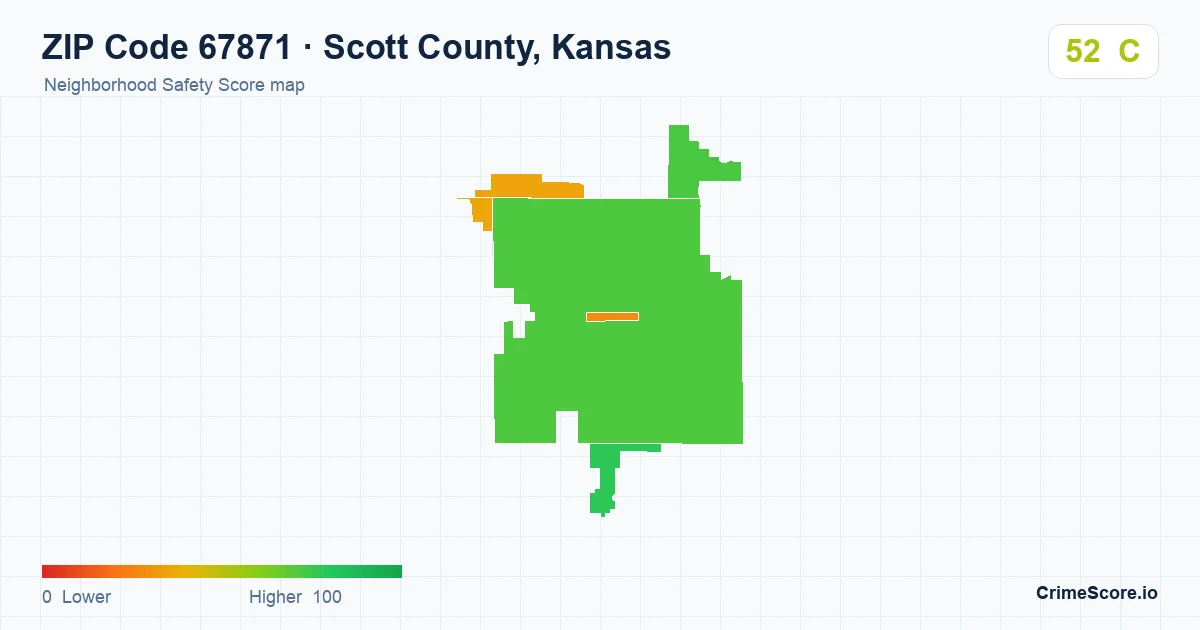 ZIP Code 67871 in Scott County, Kansas neighborhood Safety Score map