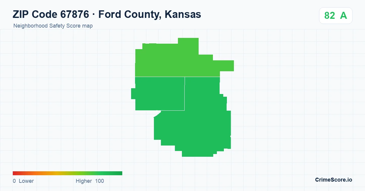 ZIP Code 67876 in Ford County, Kansas neighborhood Safety Score map