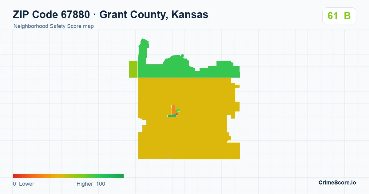 ZIP Code 67880 in Grant County, Kansas neighborhood Safety Score map