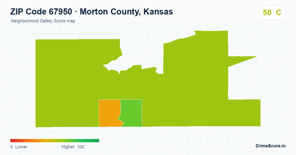 ZIP Code 67950 in Morton County, Kansas neighborhood Safety Score map