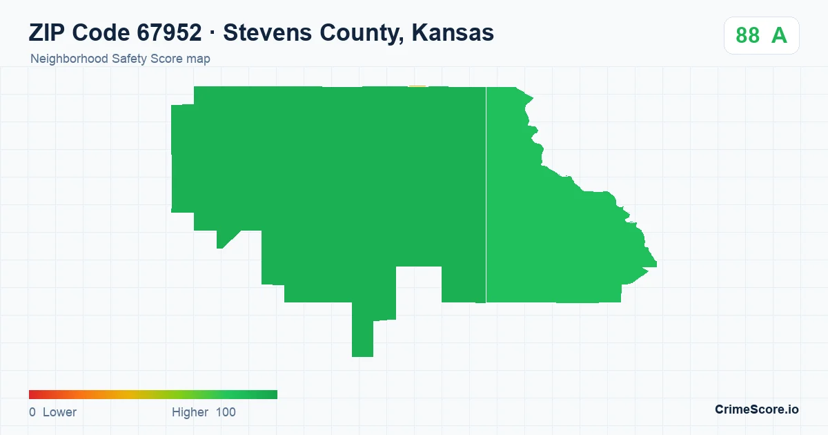 ZIP Code 67952 in Stevens County, Kansas neighborhood Safety Score map