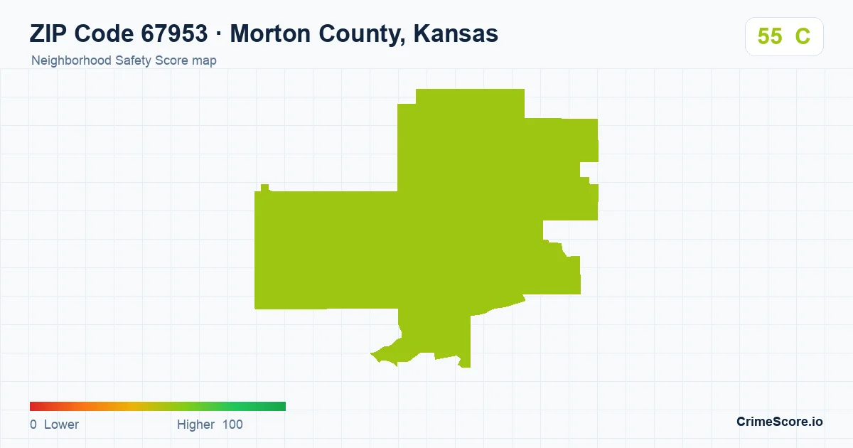ZIP Code 67953 in Morton County, Kansas neighborhood Safety Score map