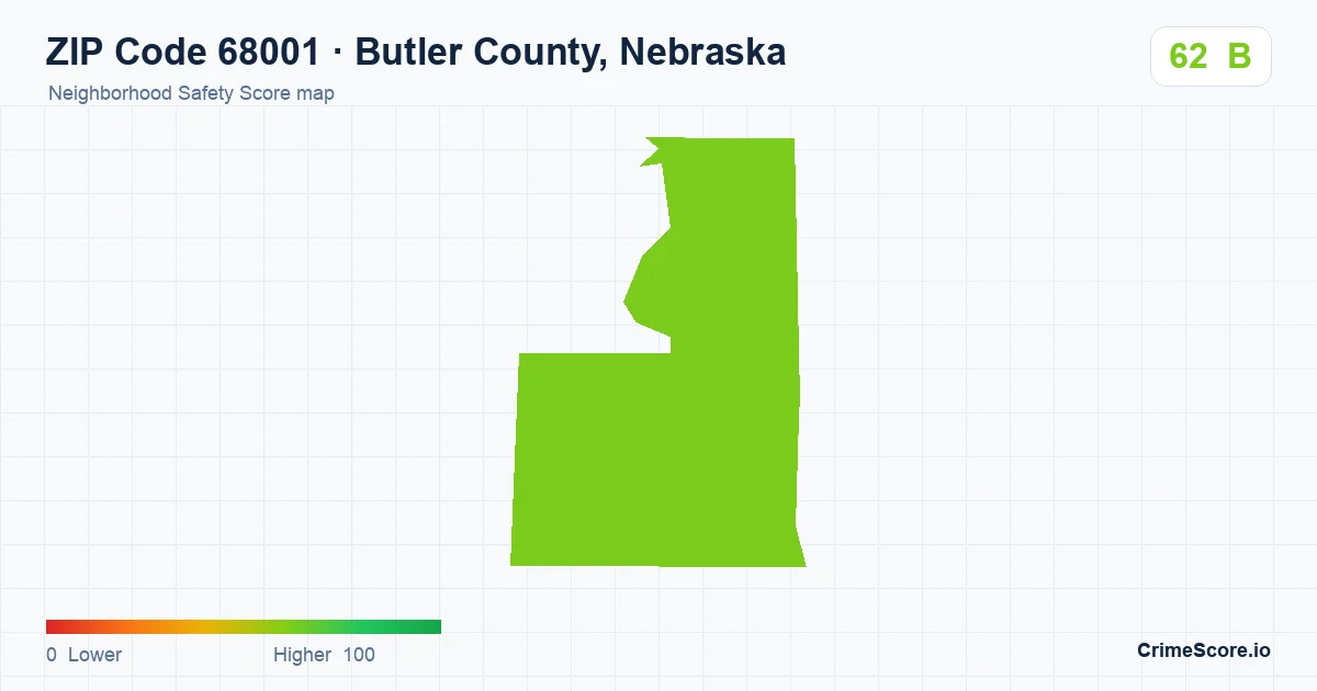 ZIP Code 68001 in Butler County, Nebraska neighborhood Safety Score map