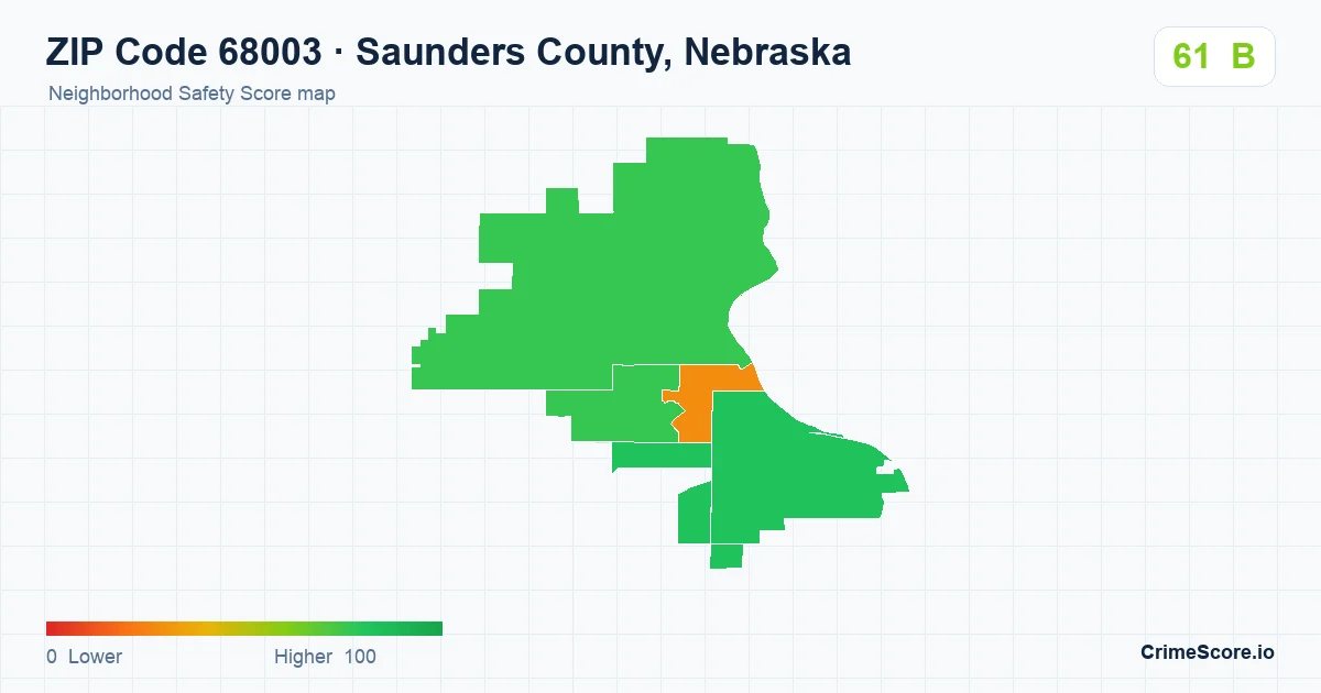 ZIP Code 68003 in Saunders County, Nebraska neighborhood Safety Score map